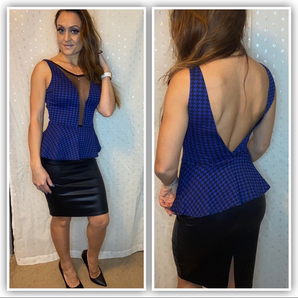 NaaNaa Houndstooth Peplum Top - Picture 1 of 2